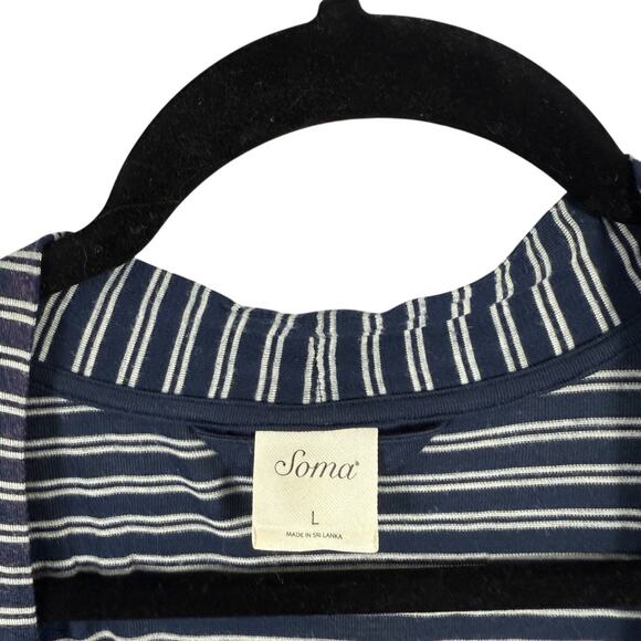 Soma Cool Nights Navy Blue Striped Robe Cardigan Open Front Womens Large - Picture 2 of 6